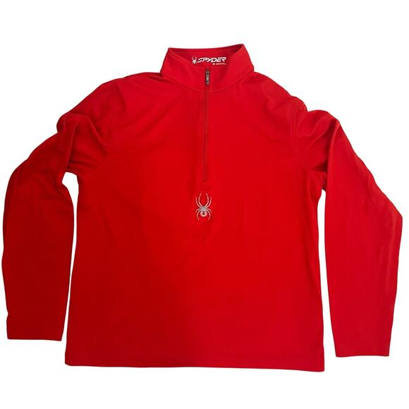 Spyder Mens Quarter Zip Short Jumper Medium Solid Red Pullover Long Sleeve - Picture 1 of 9
